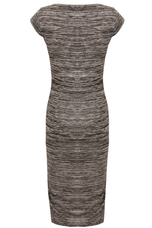 Black & Grey Contrasted Short Sleeve Midi Dress