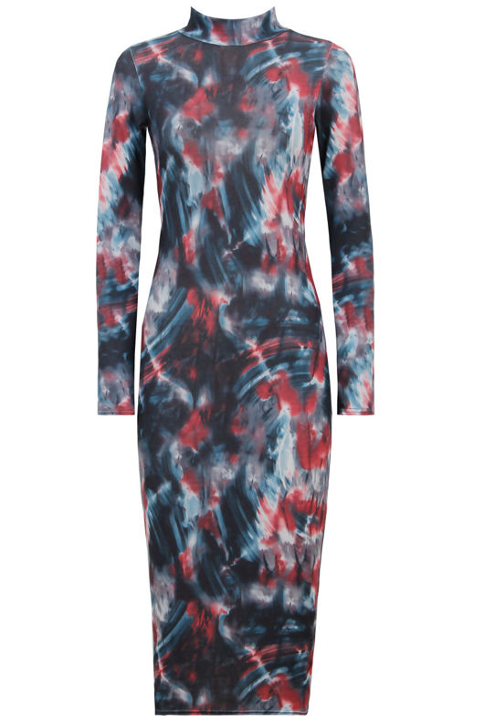 Multicolour Swirl Print Long Sleeve Midi Dress