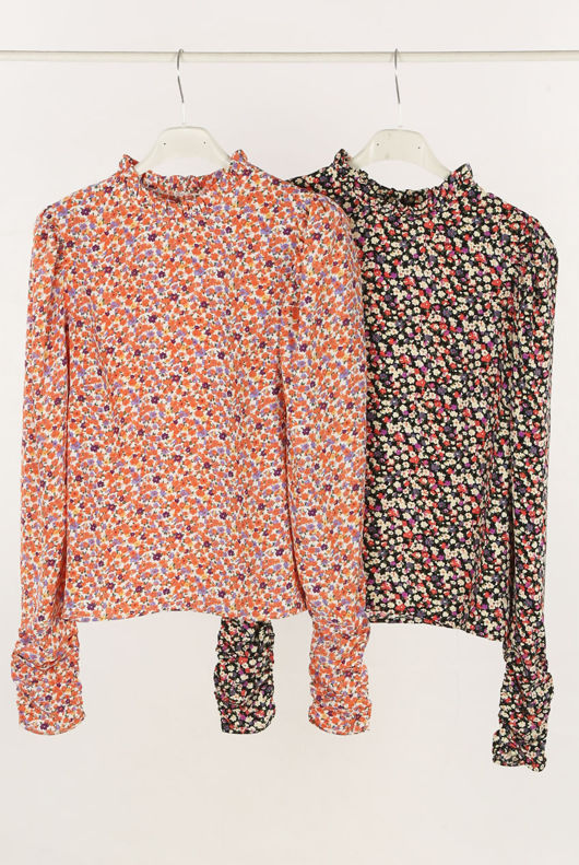 Black Floral Print High Neck Blouse