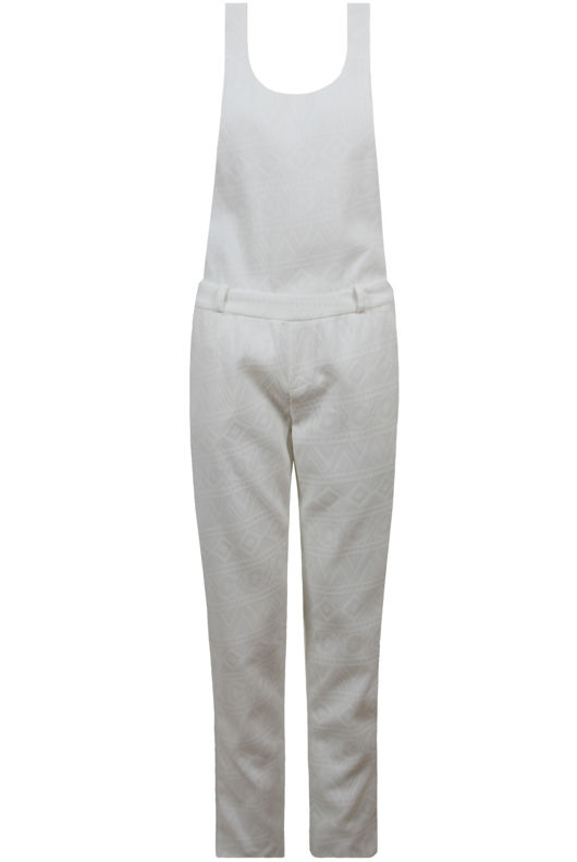Cream Hook Up Side Zip Detail Muscle Back Dungaree