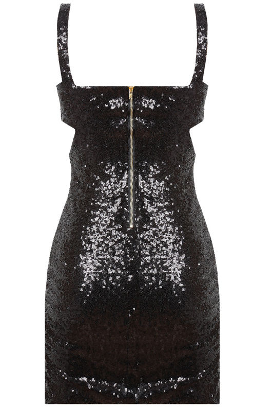 Black Sequin Side Cut Out Bodycon Dress