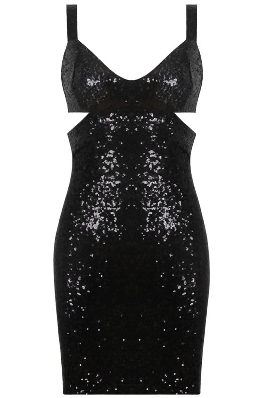 Black Sequin Side Cut Out Bodycon Dress