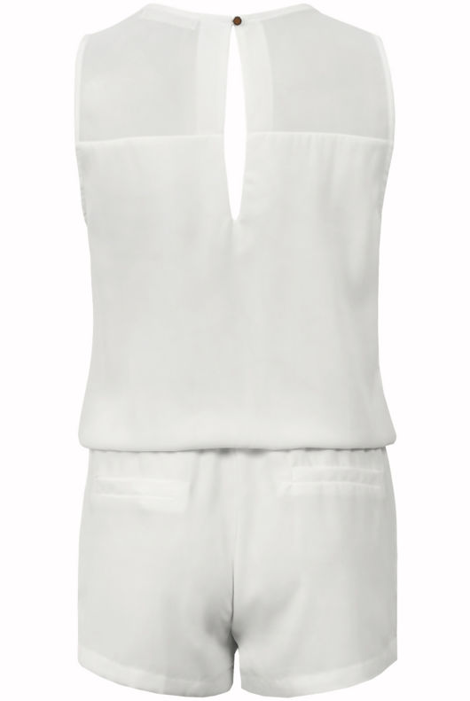 Cream Short length Mesh Panel Sleeveless Playsuit