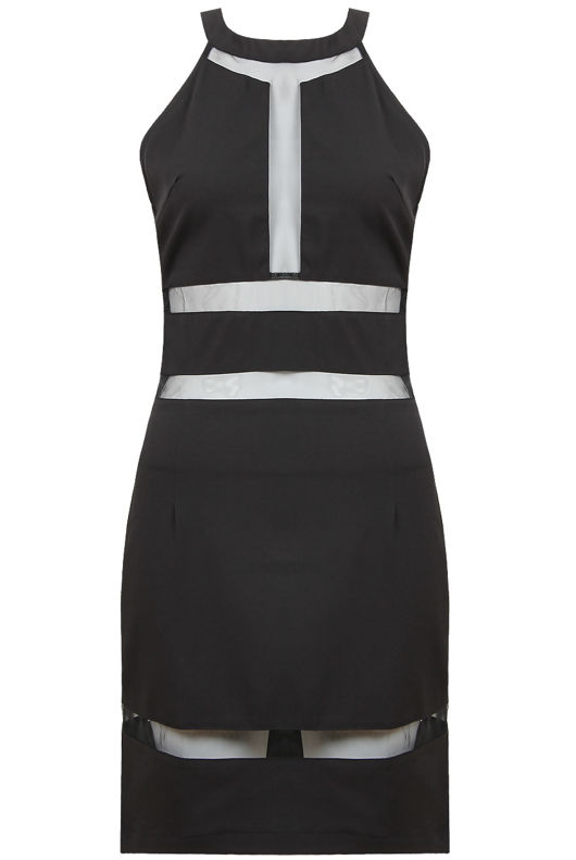Black Mesh Side Zip Detailed Shift Dress