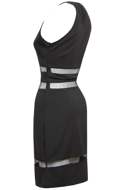 Black Mesh Side Zip Detailed Shift Dress