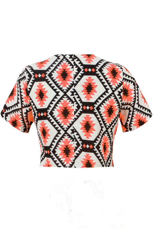 Coral Aztec Print Top