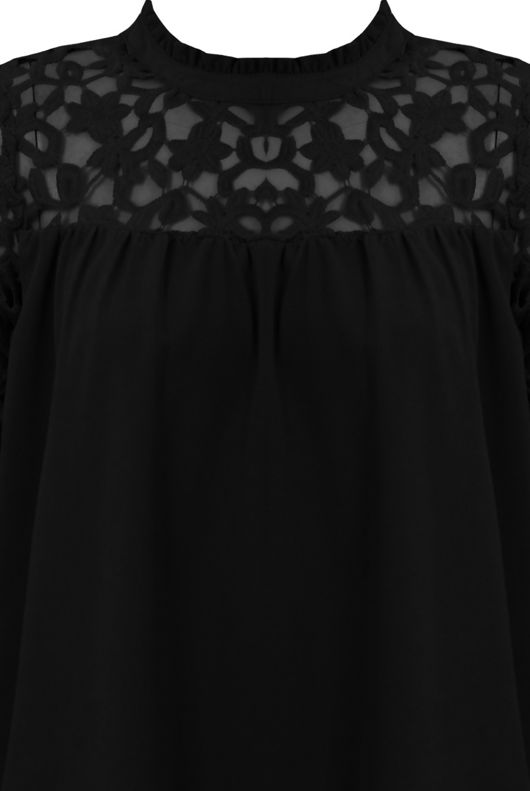 Black Crochet Panel Chiffon Blouse