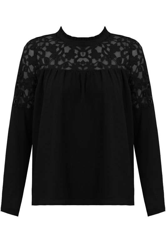 Black Crochet Panel Chiffon Blouse