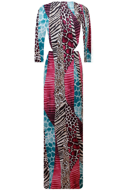 Pink Tropical Animal Print Side Cut Out Maxi Dress