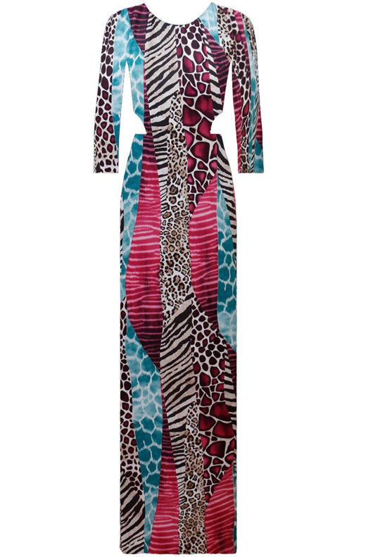 Pink Tropical Animal Print Side Cut Out Maxi Dress