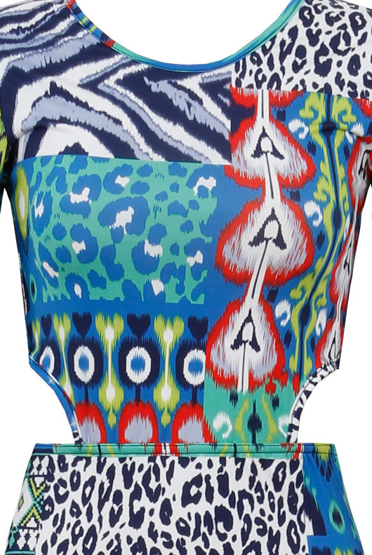 Blue Tropical Animal Print Side Cut Out Maxi Dress