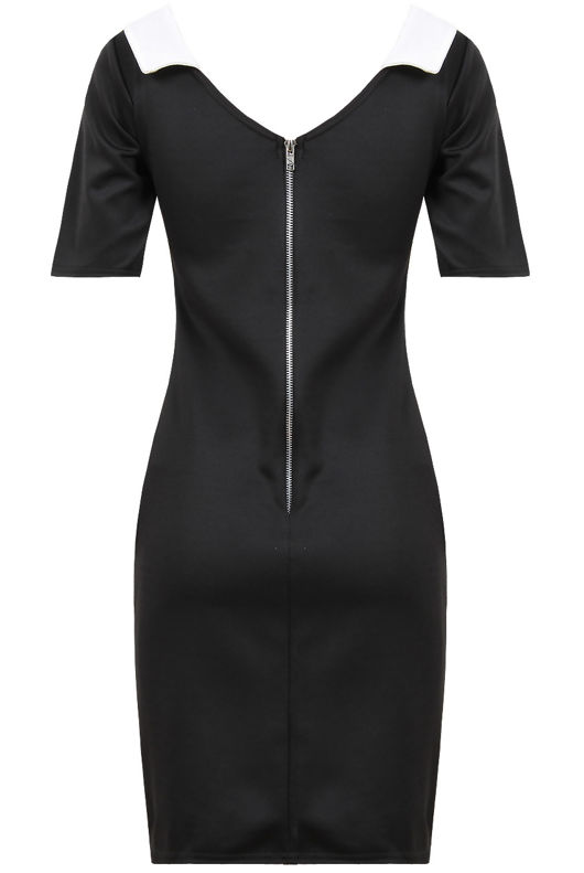 Black With Cream Peter Pan Collar Fitted Dress