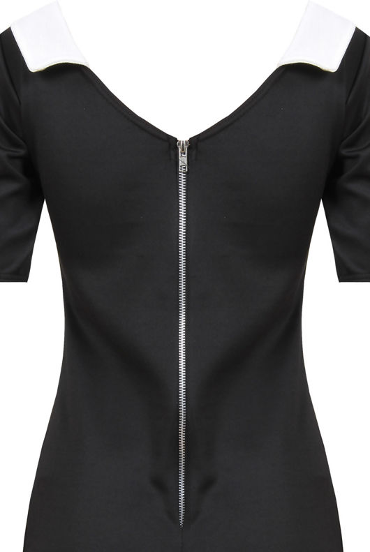 Black With Cream Peter Pan Collar Fitted Dress