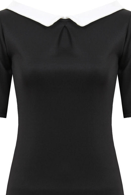 Black With Cream Peter Pan Collar Fitted Dress