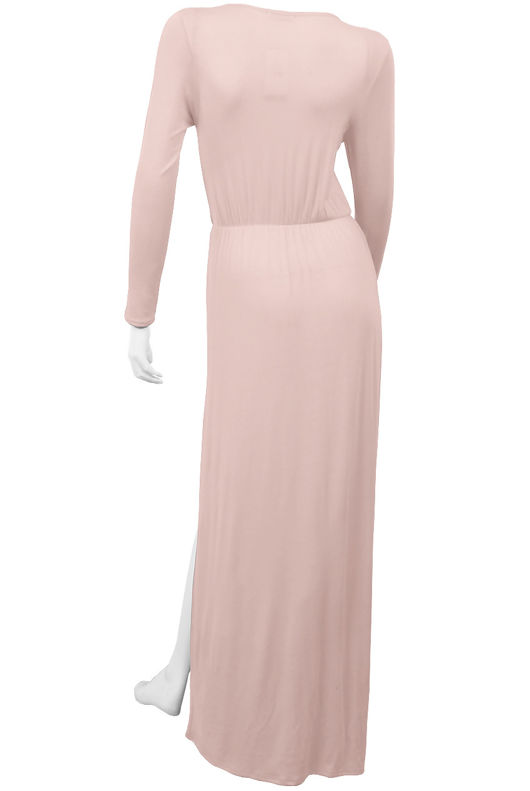 Rose Laser Print Long Sleeved Front Slits Maxi Dress