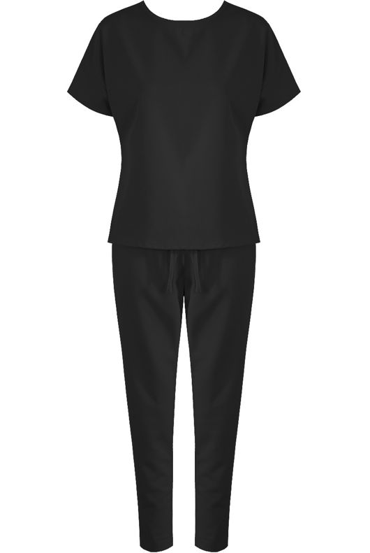Black Short Sleeves Round Neck Loungewear Set