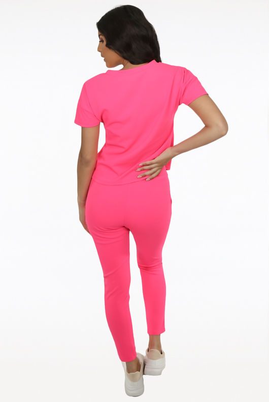 Fuchsia Short Sleeves Round Neck Loungewear Set 