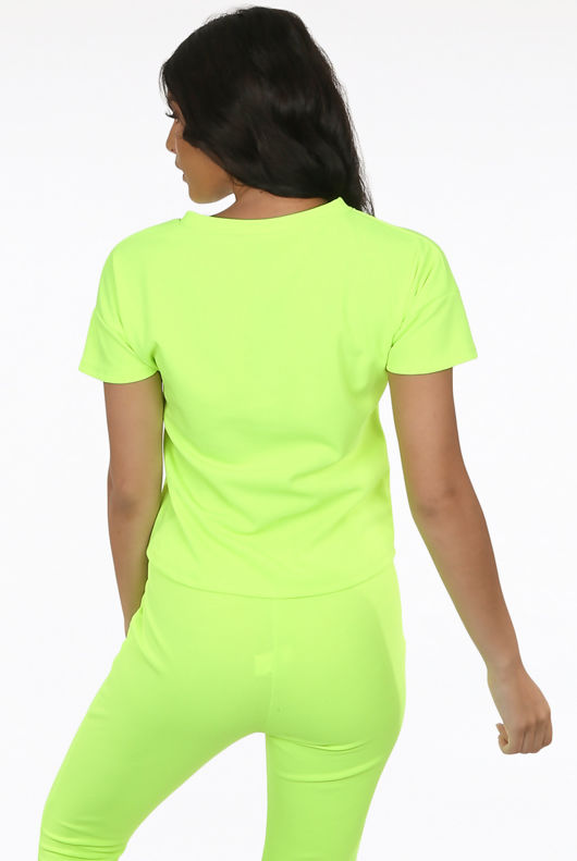Fluorescent Yellow Short Sleeves Round Neck Loungewear Set