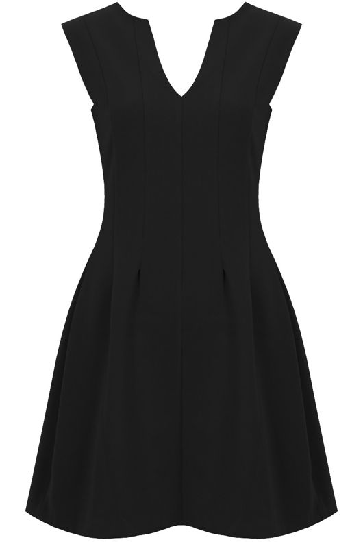 Black Pleated Back Zip Up Fit and Flare Dress