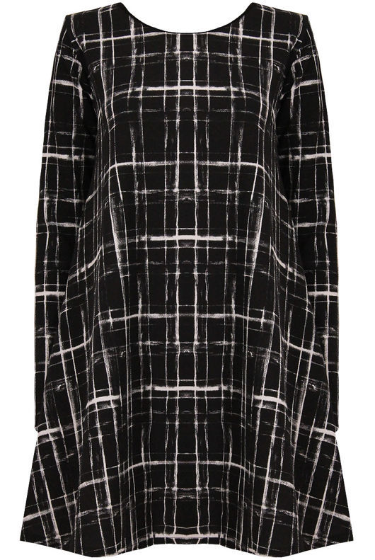 Black & Cream Tartan Print Swing Dress