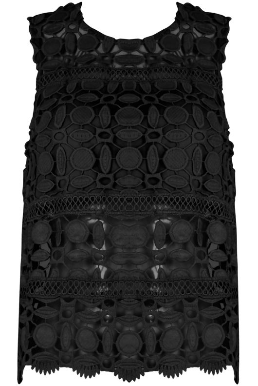 Black Crochet Mesh Insert Sleeveless Top