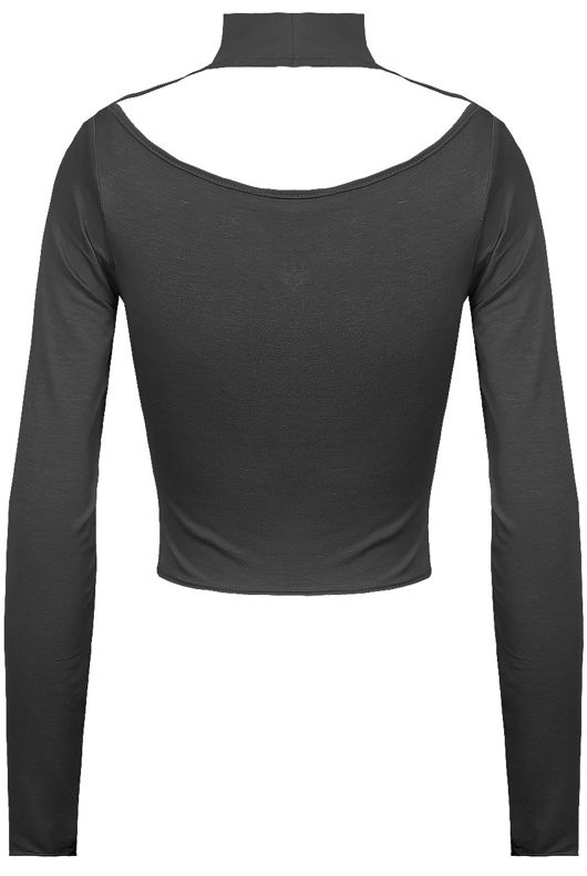 Black Front Open Polo Neck Crop Top