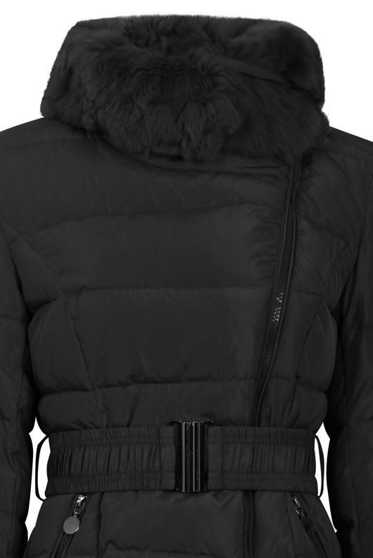 Black Bubble Layered Fur Collar Jacket