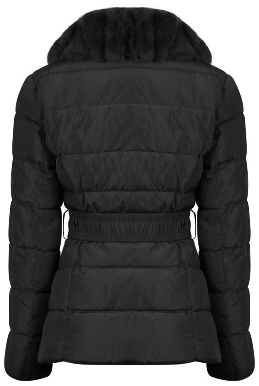 Black Bubble Layered Fur Collar Jacket