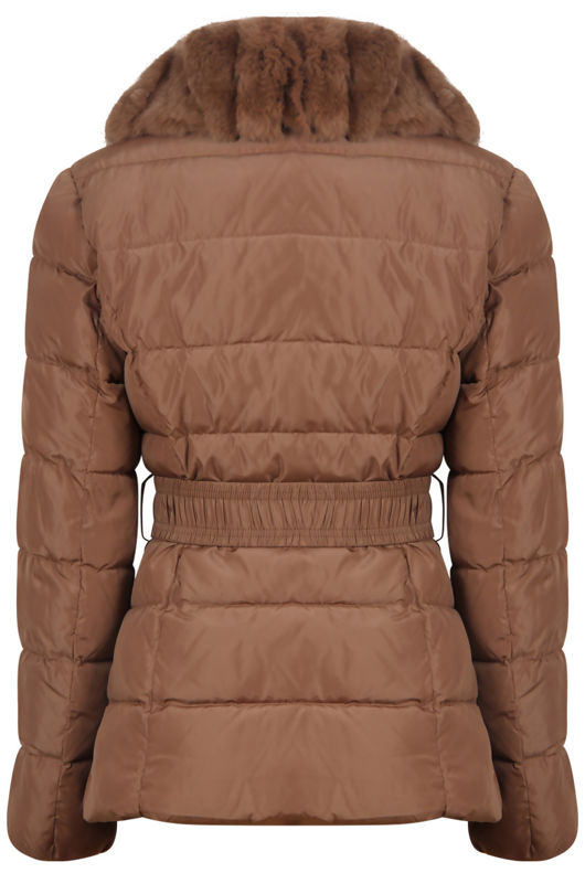 Camel Bubble Layered Fur Collar Jacket