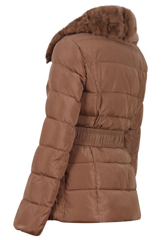 Camel Bubble Layered Fur Collar Jacket