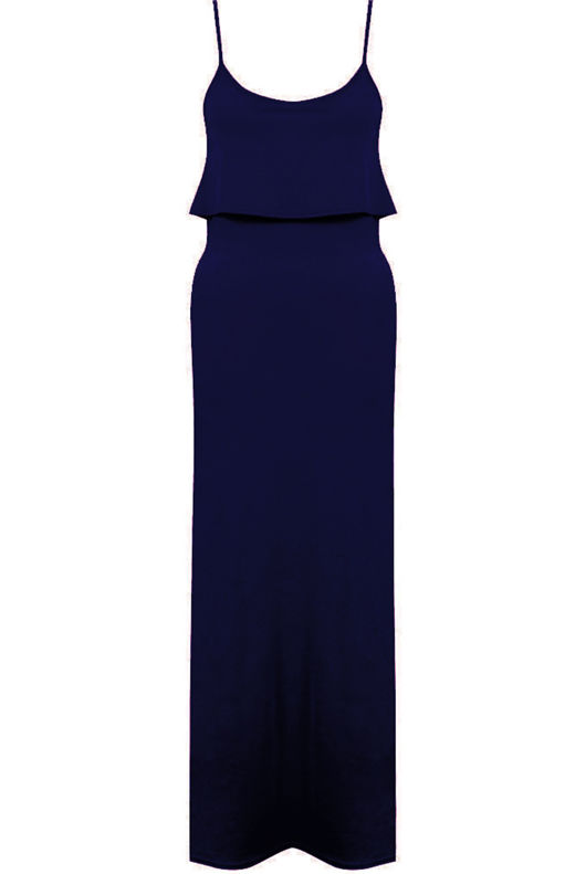 Navy Strappy Frill Top Maxi Dresses 