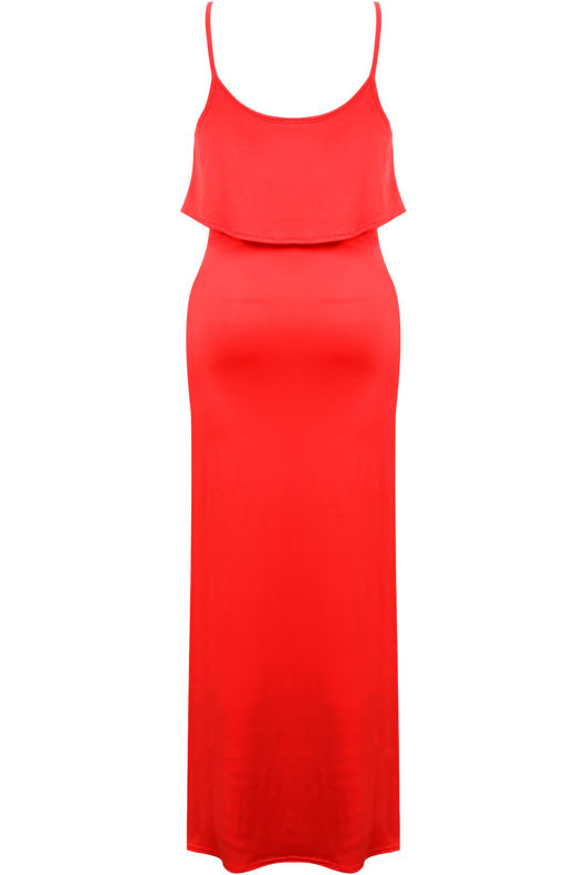  Red Block Coloured Layered Maxi Dress