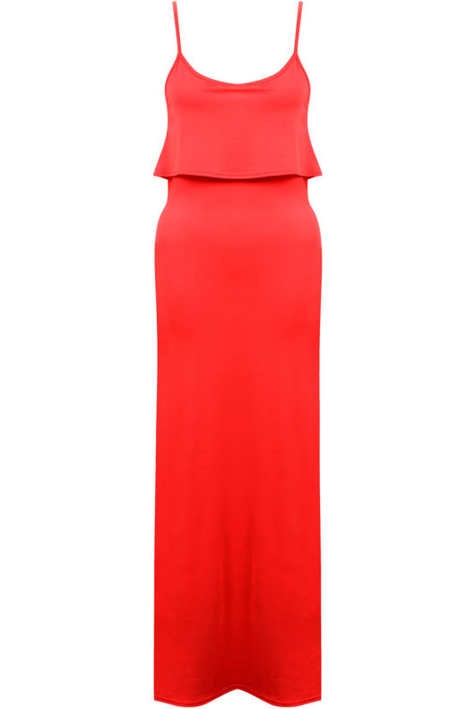  Red Block Coloured Layered Maxi Dress