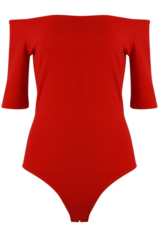 Red Off The Shoulder Bodysuits