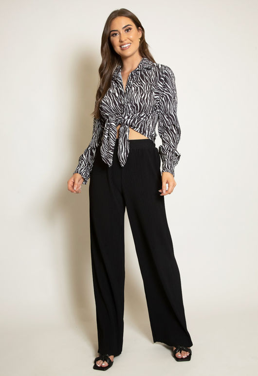 Black Pleated Wide Leg Trouser
