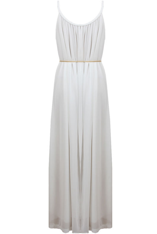 Cream Pleated Rope Belt Detail Maxi Dress