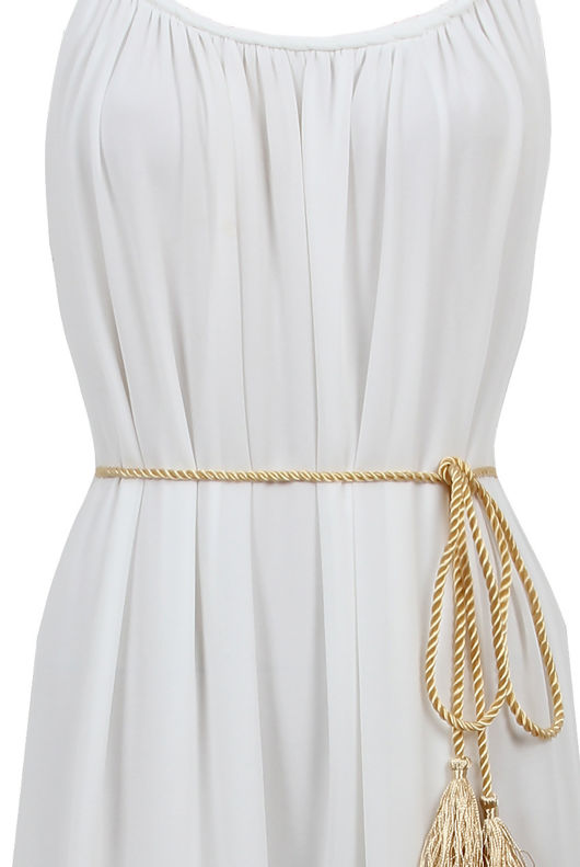Cream Pleated Rope Belt Detail Maxi Dress