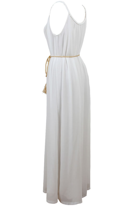 Cream Pleated Rope Belt Detail Maxi Dress