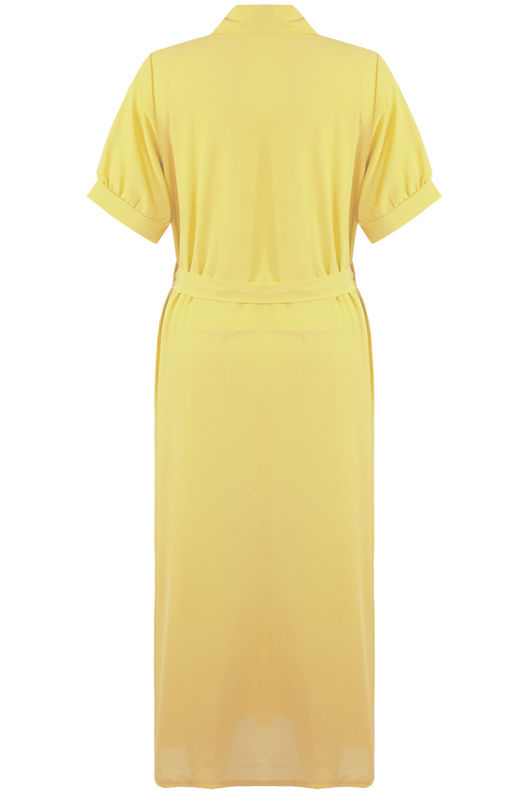 Yellow Short Sleeve Belted Shirt Dress
