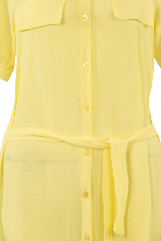Yellow Short Sleeve Belted Shirt Dress