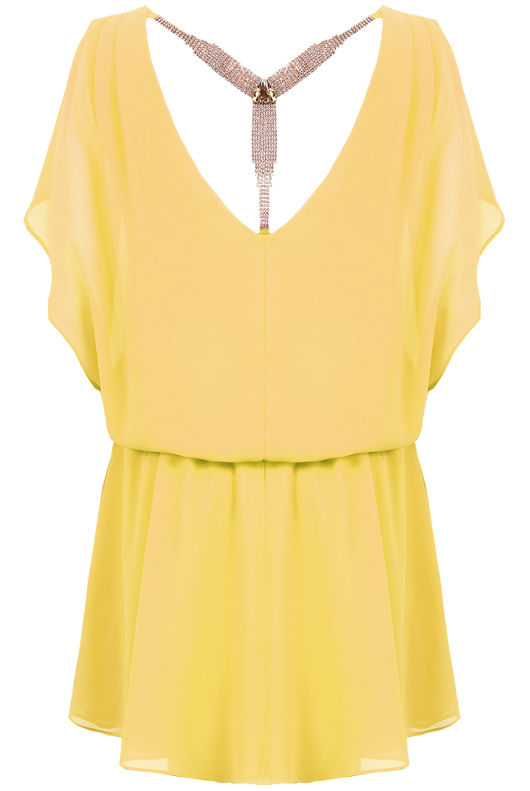 Yellow Front & Back Gold Chain Detail Mini Dress