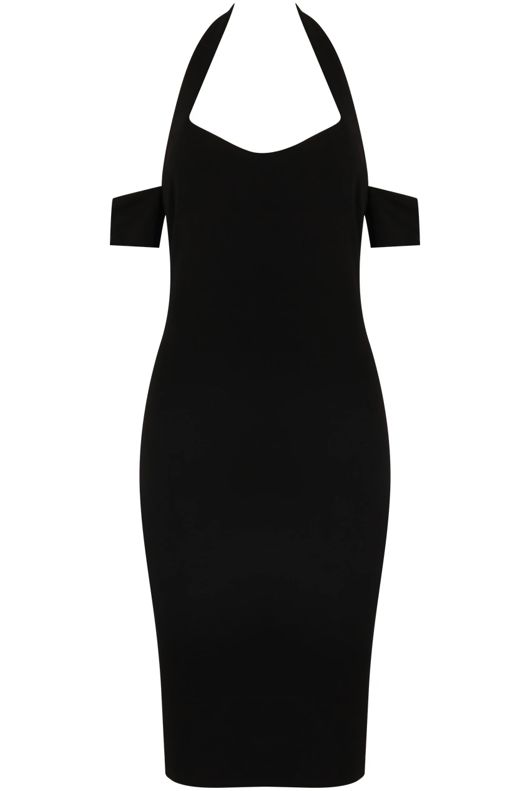 Black Off Shoulder Halterneck Bodycon Dress