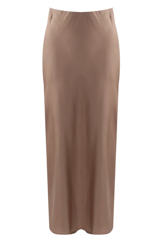 Taupe Satin High Waist A-Line Maxi Skirt