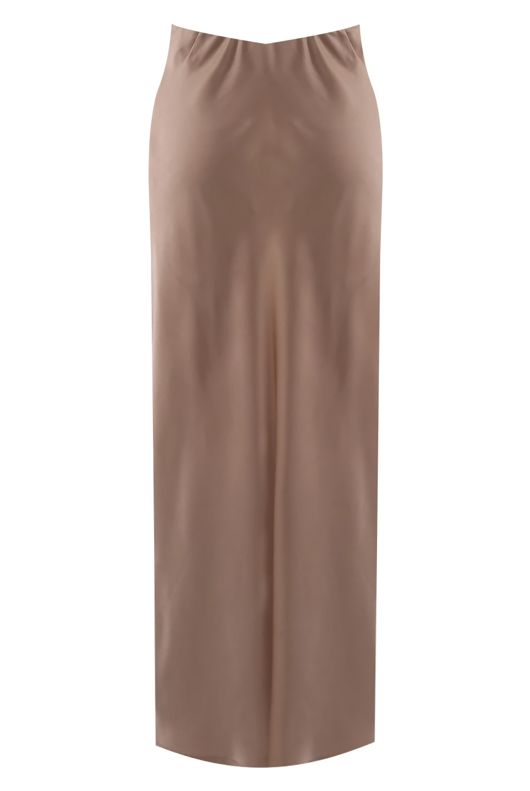 Taupe Satin High Waist A-Line Maxi Skirt