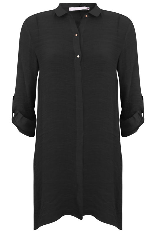 Black Casual Rolled Up Sleeve Shirt 