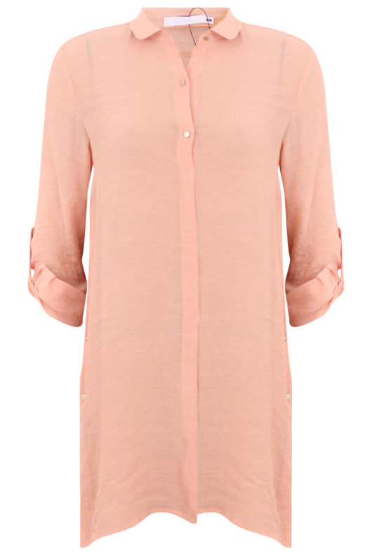 Pink Casual Rolled Up Sleeve Shirt 