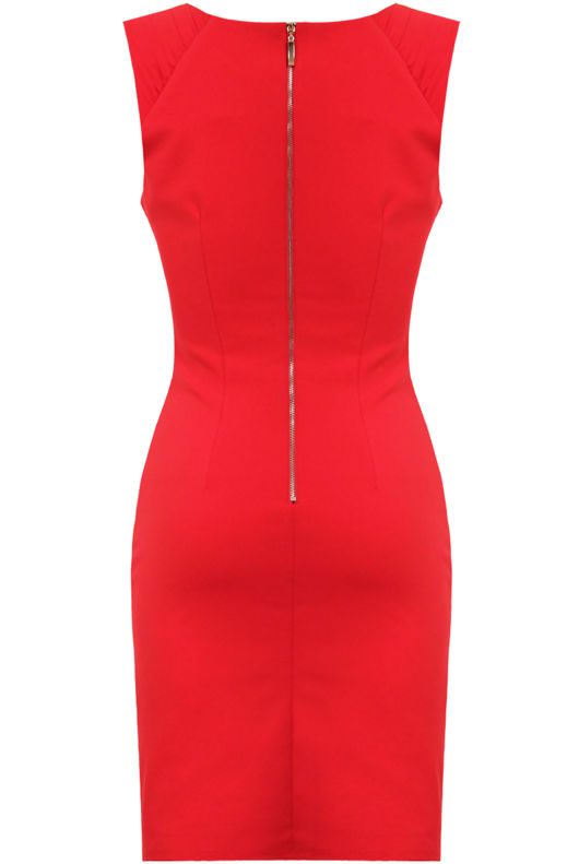 Red Gem Trim Tight Fitting Evening Dress