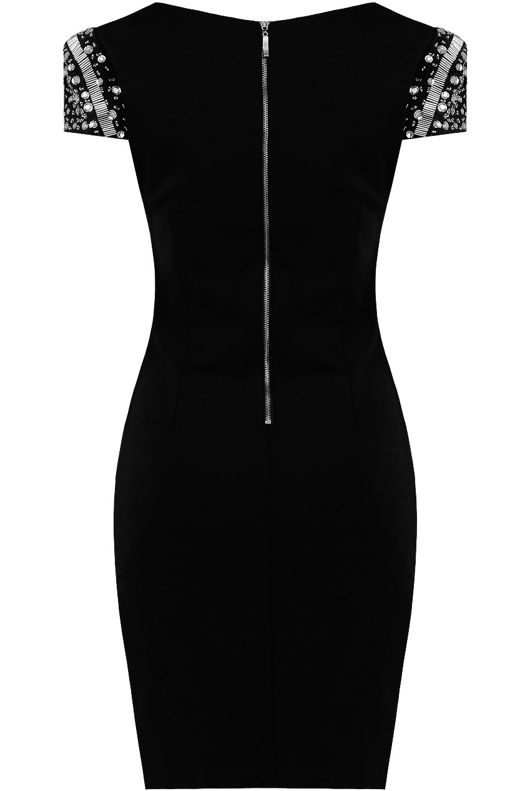 Black Diamante Shoulder Detail Bodycon Dress 