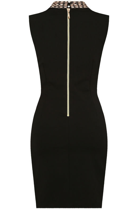 Black Stone Textured Front Cut Out Bodycon Dress