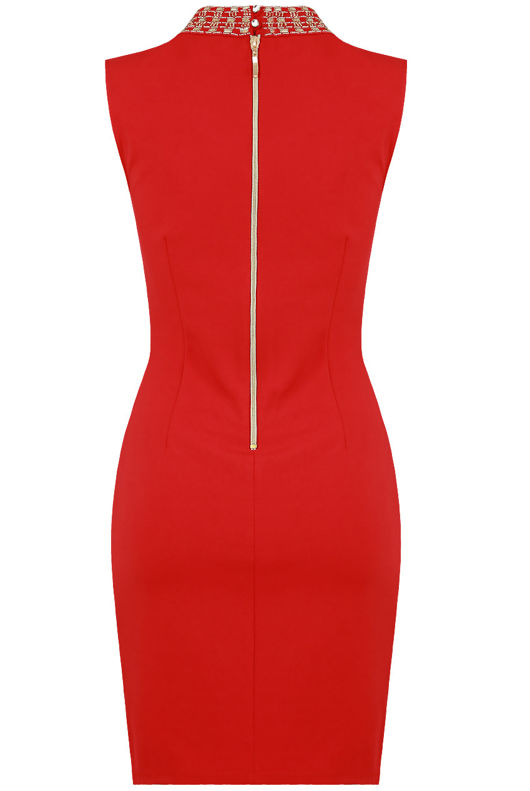 Red Stone Textured Front Cut Out Bodycon Dress